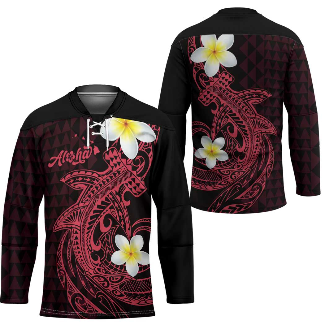 Aloha Hammerhead Shark Hockey Jersey Feverish Pink Hawaiian Kakau Tribal Tattoo - Polynesian Pride