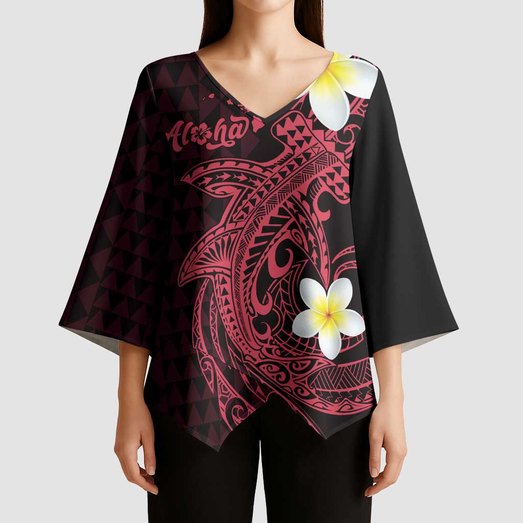 Aloha Hammerhead Shark Kimono Sleeve Blouse Feverish Pink Hawaiian Kakau Tribal Tattoo - Polynesian Pride