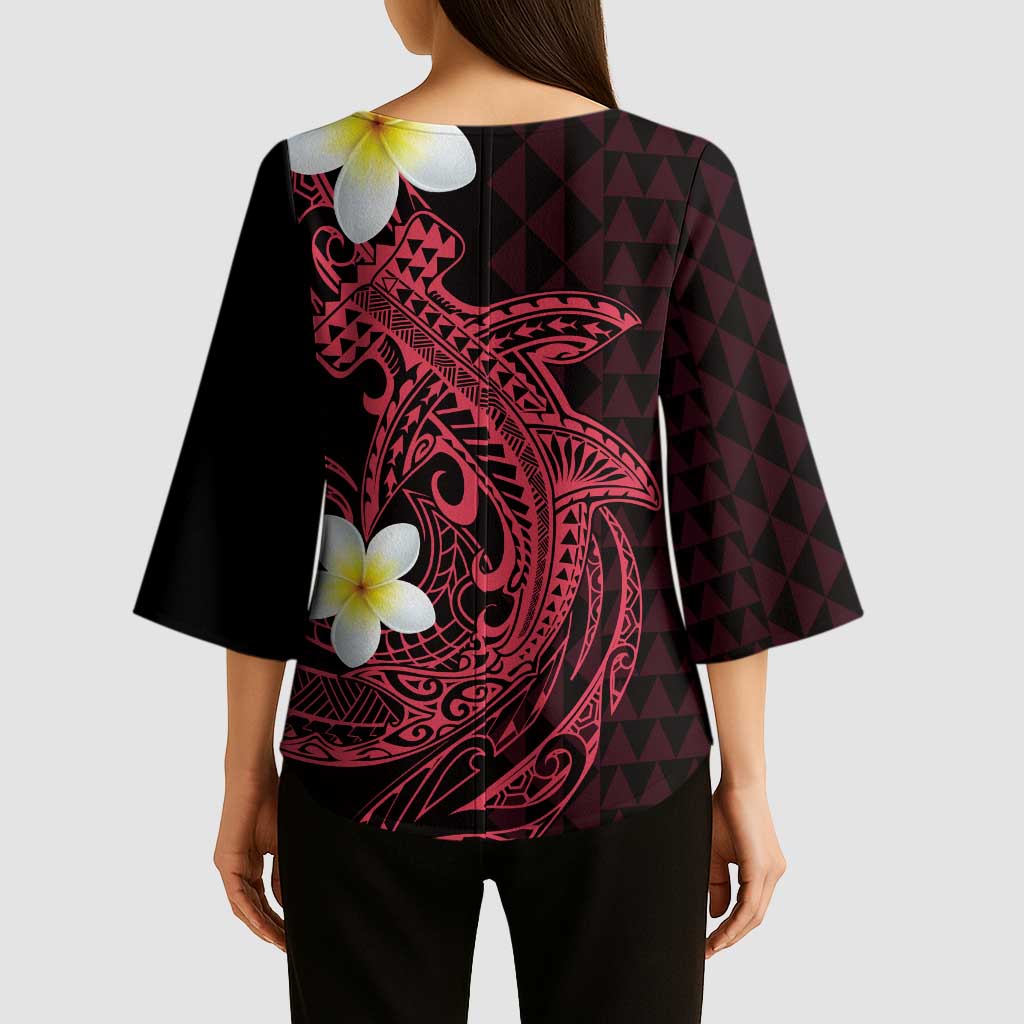 Aloha Hammerhead Shark Kimono Sleeve Blouse Feverish Pink Hawaiian Kakau Tribal Tattoo - Polynesian Pride