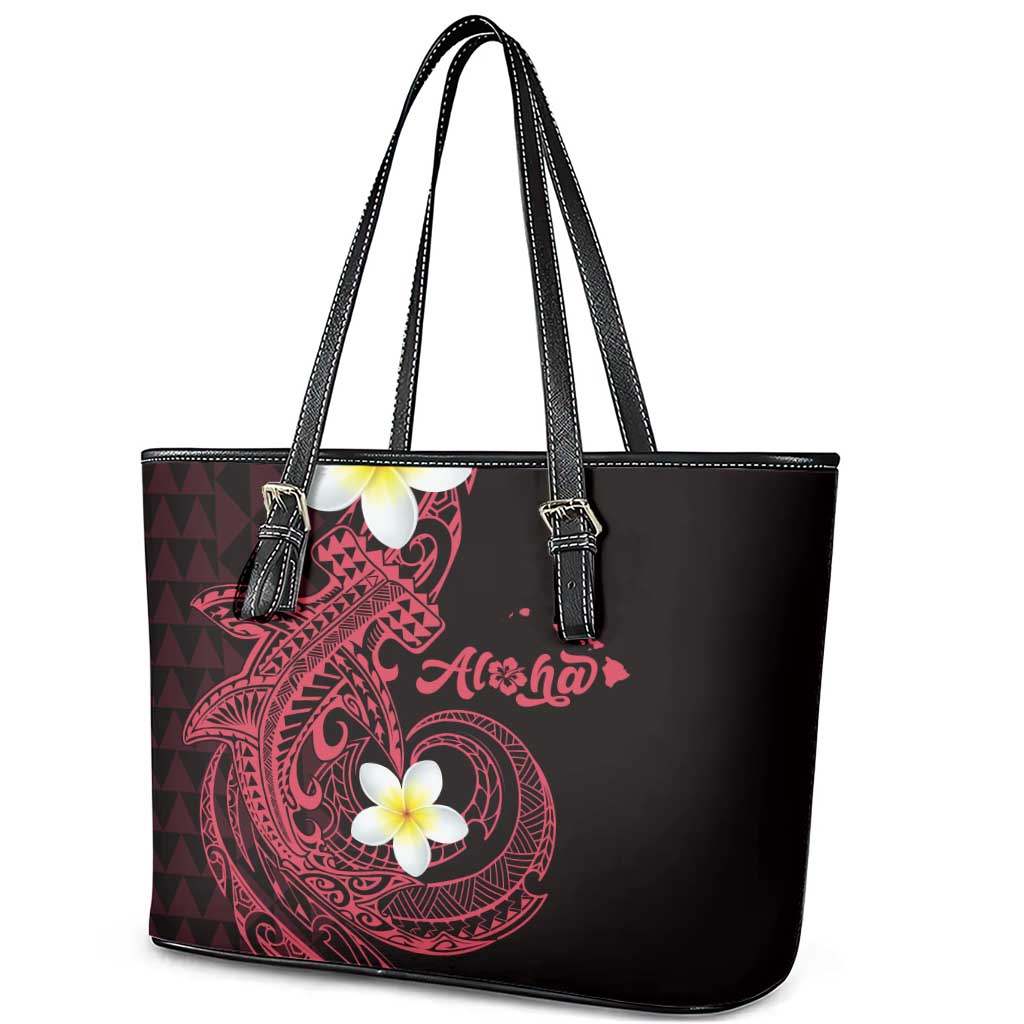 Aloha Hammerhead Shark Leather Tote Bag Feverish Pink Hawaiian Kakau Tribal Tattoo