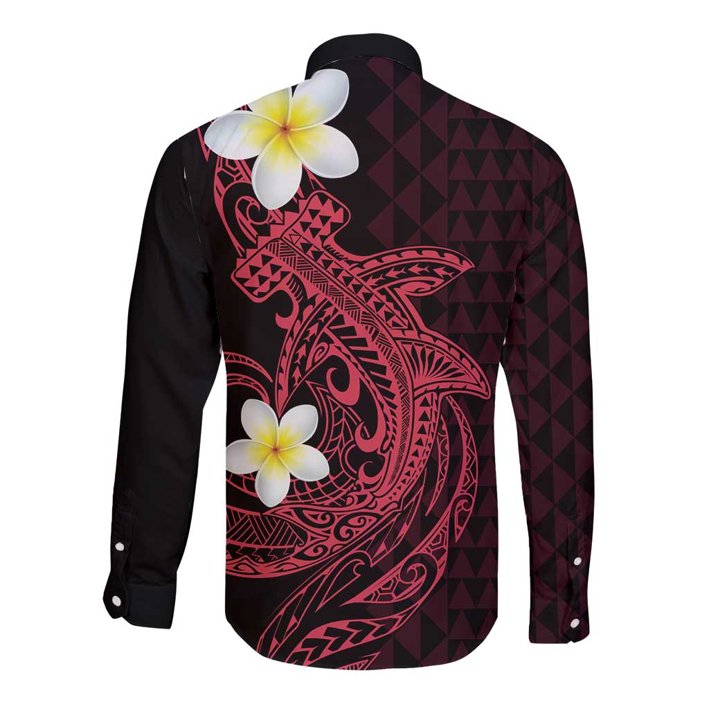 Aloha Hammerhead Shark Long Sleeve Button Shirt Feverish Pink Hawaiian Kakau Tribal Tattoo