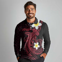 Aloha Hammerhead Shark Long Sleeve Polo Shirt Feverish Pink Hawaiian Kakau Tribal Tattoo