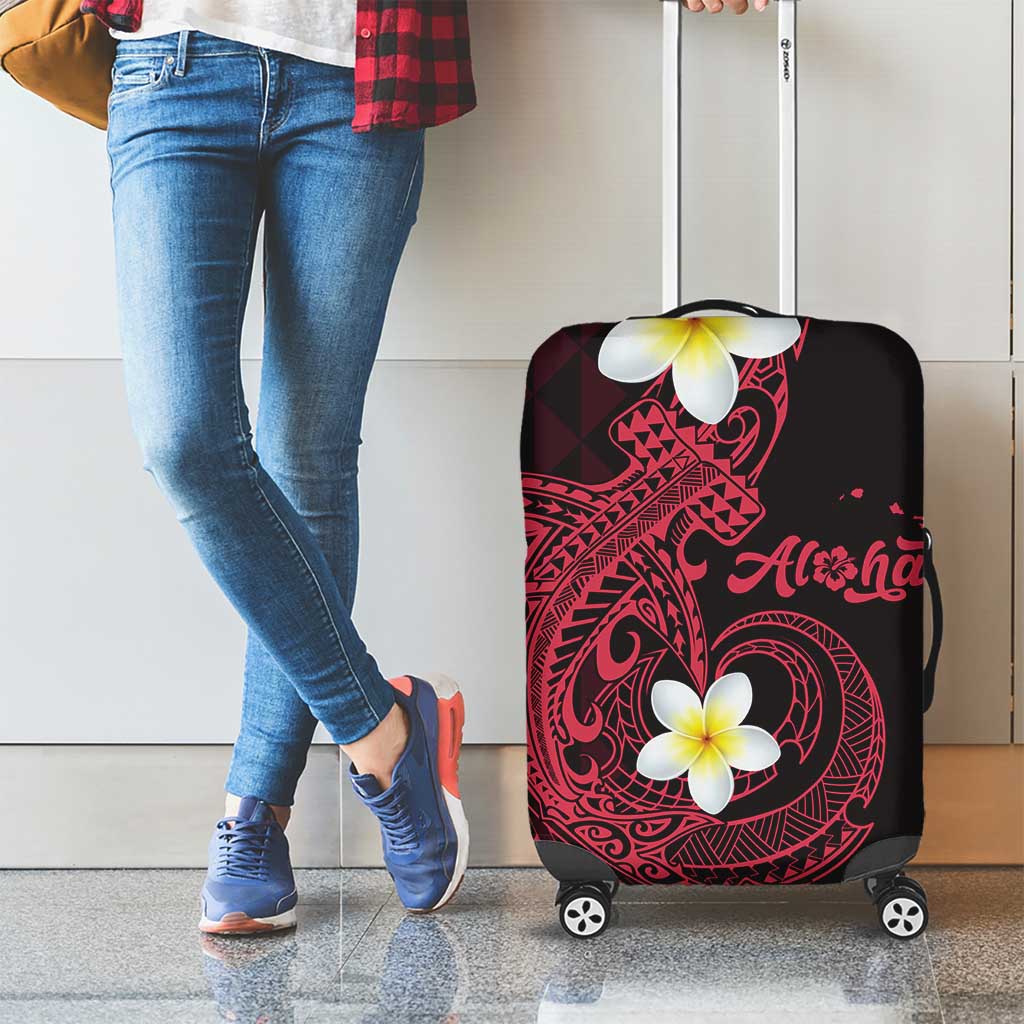 Aloha Hammerhead Shark Luggage Cover Feverish Pink Hawaiian Kakau Tribal Tattoo