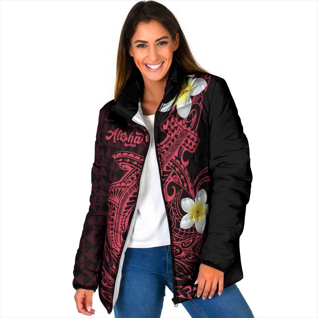 Aloha Hammerhead Shark Padded Jacket Feverish Pink Hawaiian Kakau Tribal Tattoo - Polynesian Pride