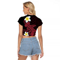 Aloha Hammerhead Shark Raglan Cropped T Shirt Feverish Pink Hawaiian Kakau Tribal Tattoo
