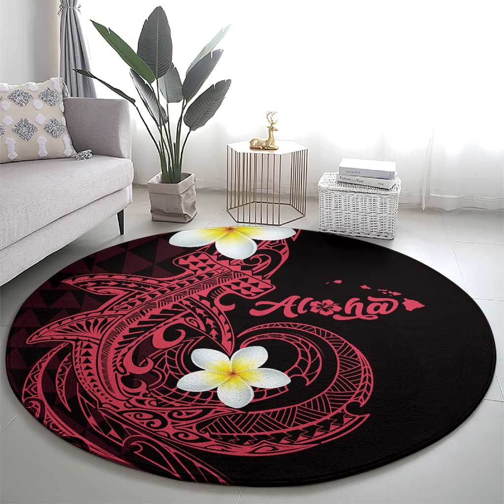 Aloha Hammerhead Shark Round Carpet Feverish Pink Hawaiian Kakau Tribal Tattoo