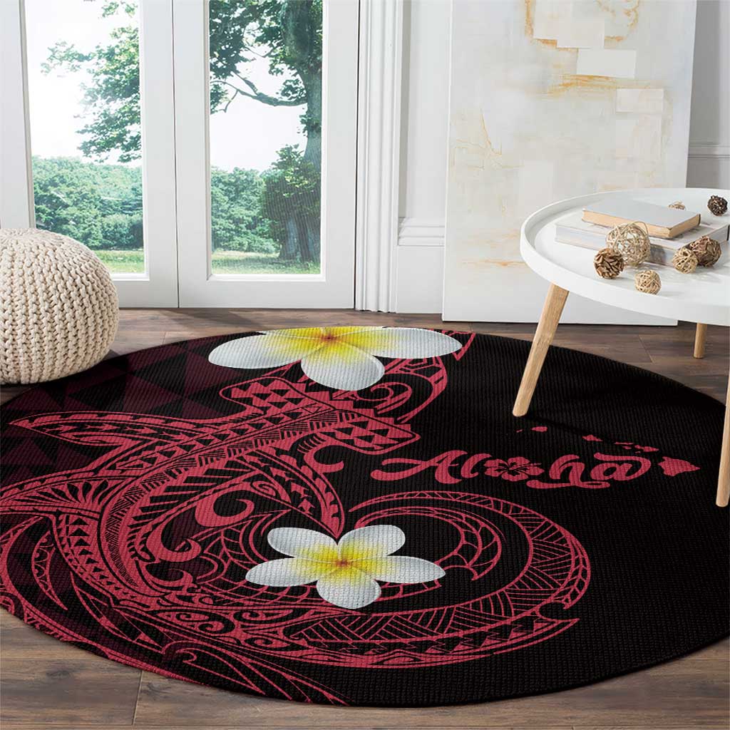 Aloha Hammerhead Shark Round Carpet Feverish Pink Hawaiian Kakau Tribal Tattoo