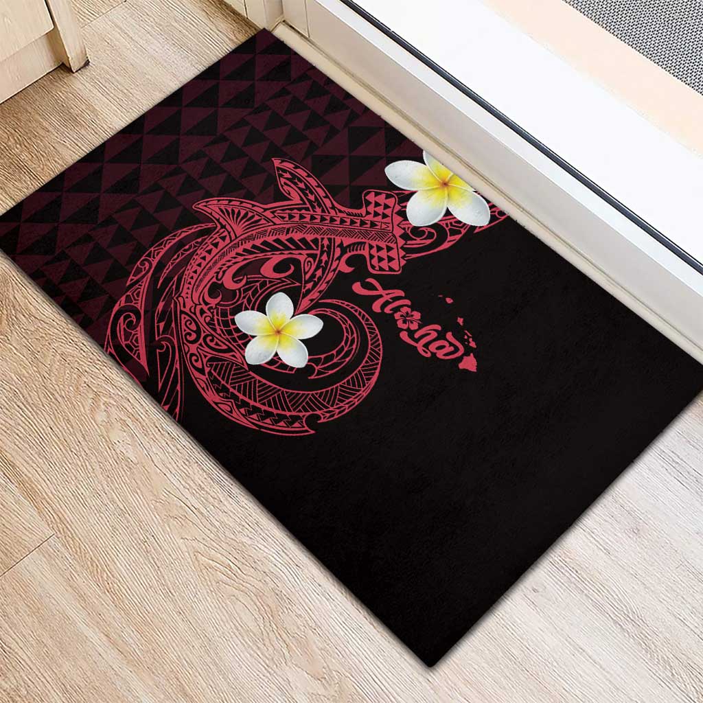 Aloha Hammerhead Shark Rubber Doormat Feverish Pink Hawaiian Kakau Tribal Tattoo