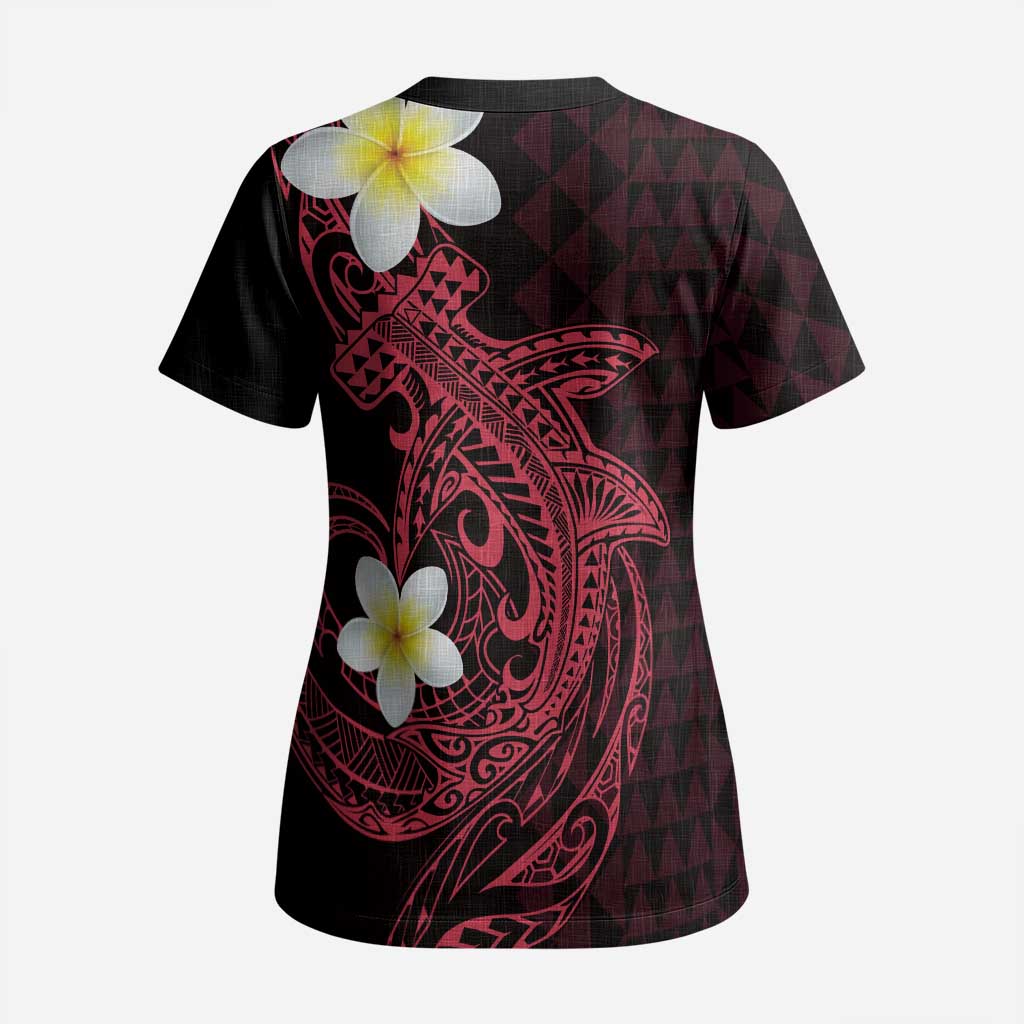 Aloha Hammerhead Shark Scrub Top Feverish Pink Hawaiian Kakau Tribal Tattoo - Polynesian Pride