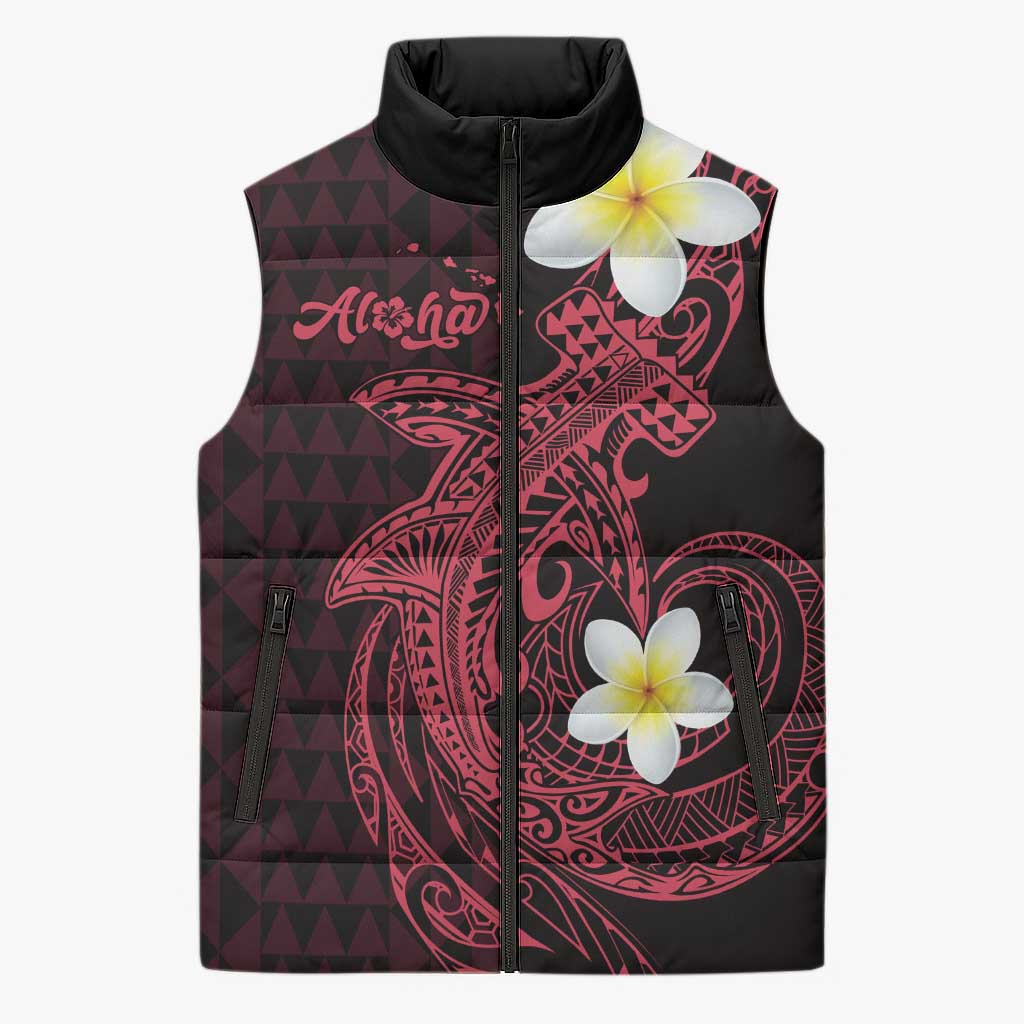 Aloha Hammerhead Shark Sleeveless Puffer Jacket Feverish Pink Hawaiian Kakau Tribal Tattoo - Polynesian Pride