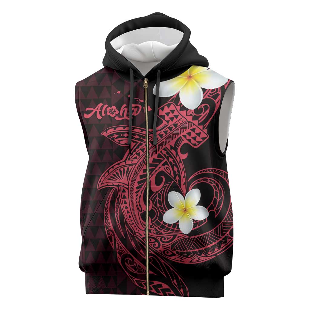Aloha Hammerhead Shark Sleeveless Zip Hoodie Feverish Pink Hawaiian Kakau Tribal Tattoo LT9
