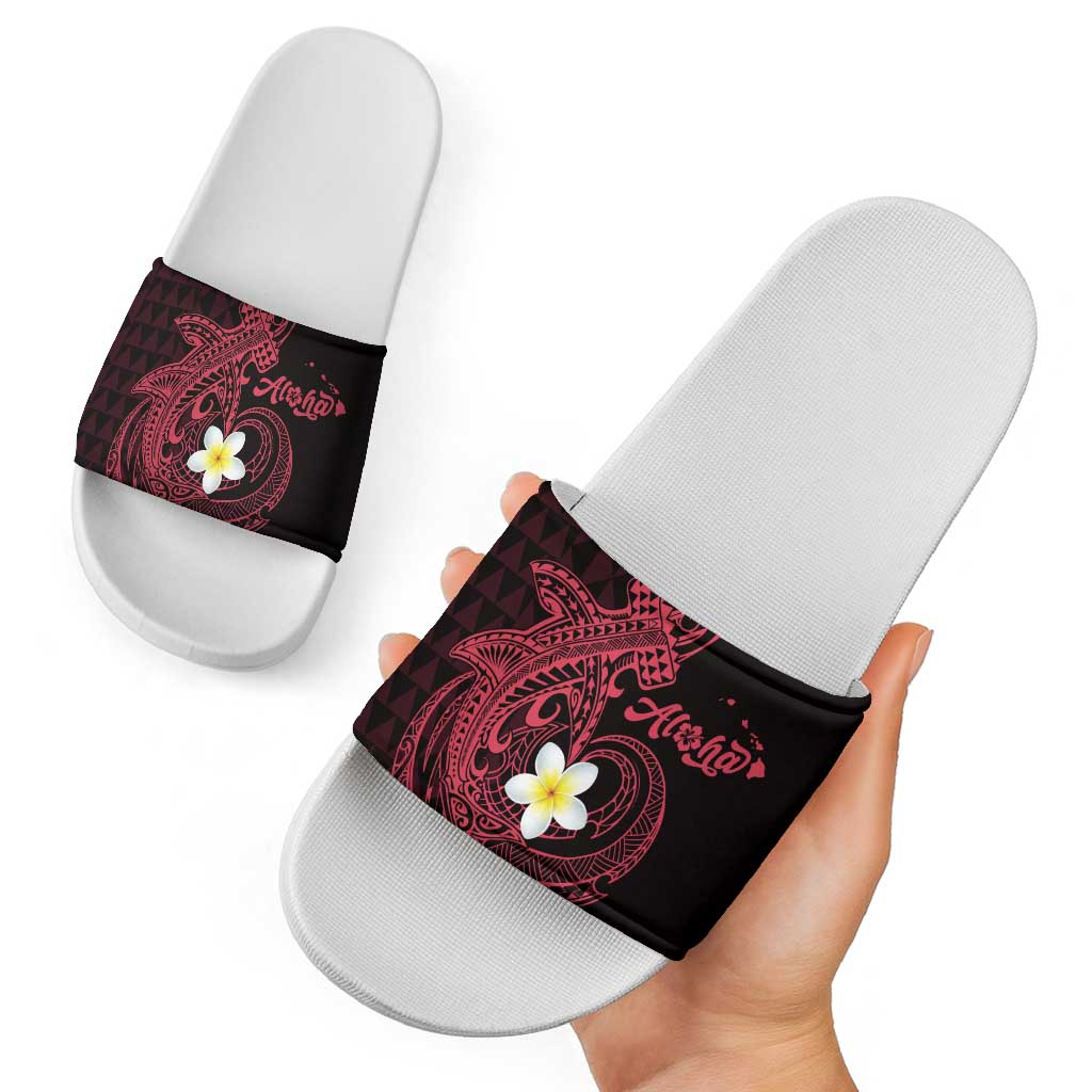 Aloha Hammerhead Shark Slide Sandals Feverish Pink Hawaiian Kakau Tribal Tattoo - Polynesian Pride