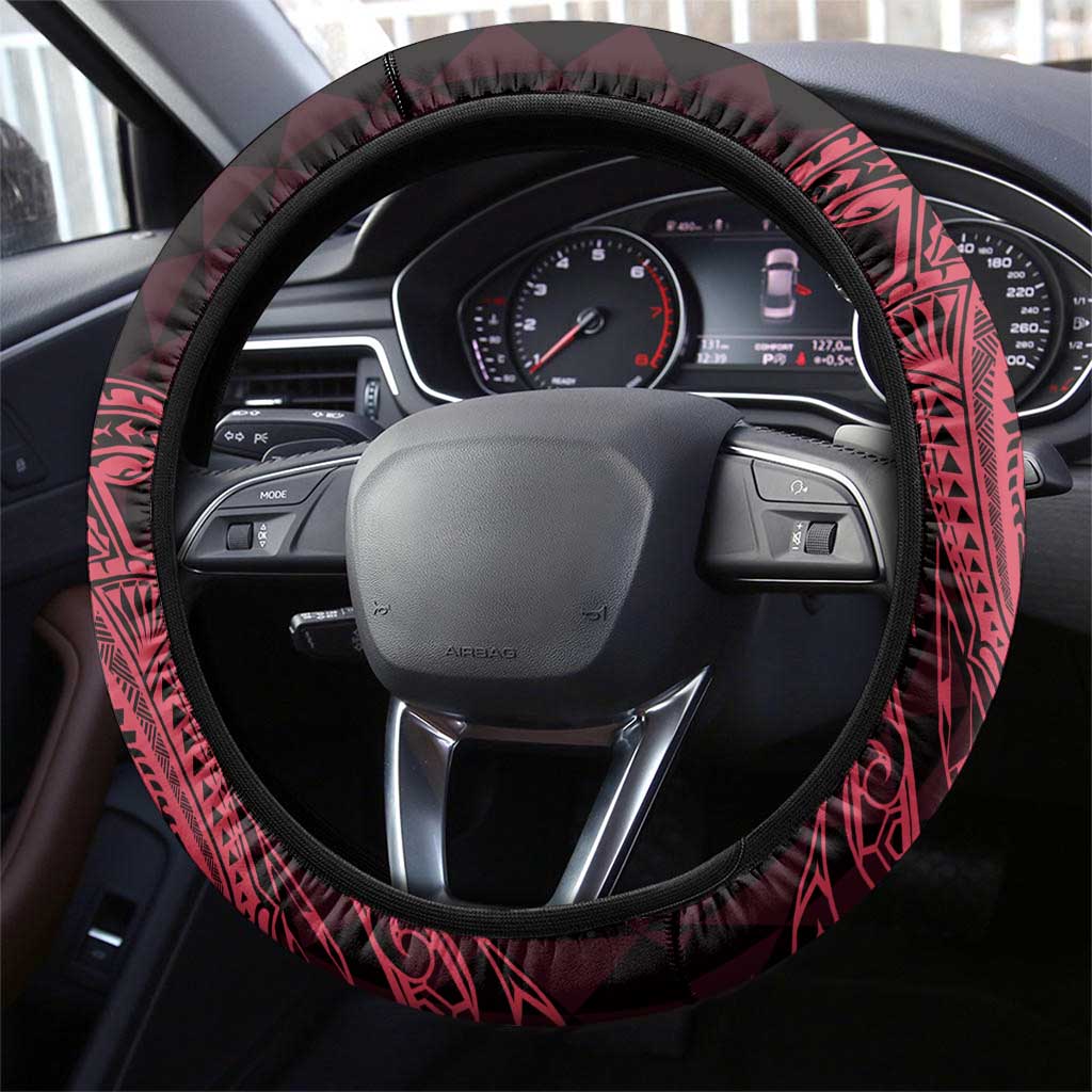 Aloha Hammerhead Shark Steering Wheel Cover Feverish Pink Hawaiian Kakau Tribal Tattoo