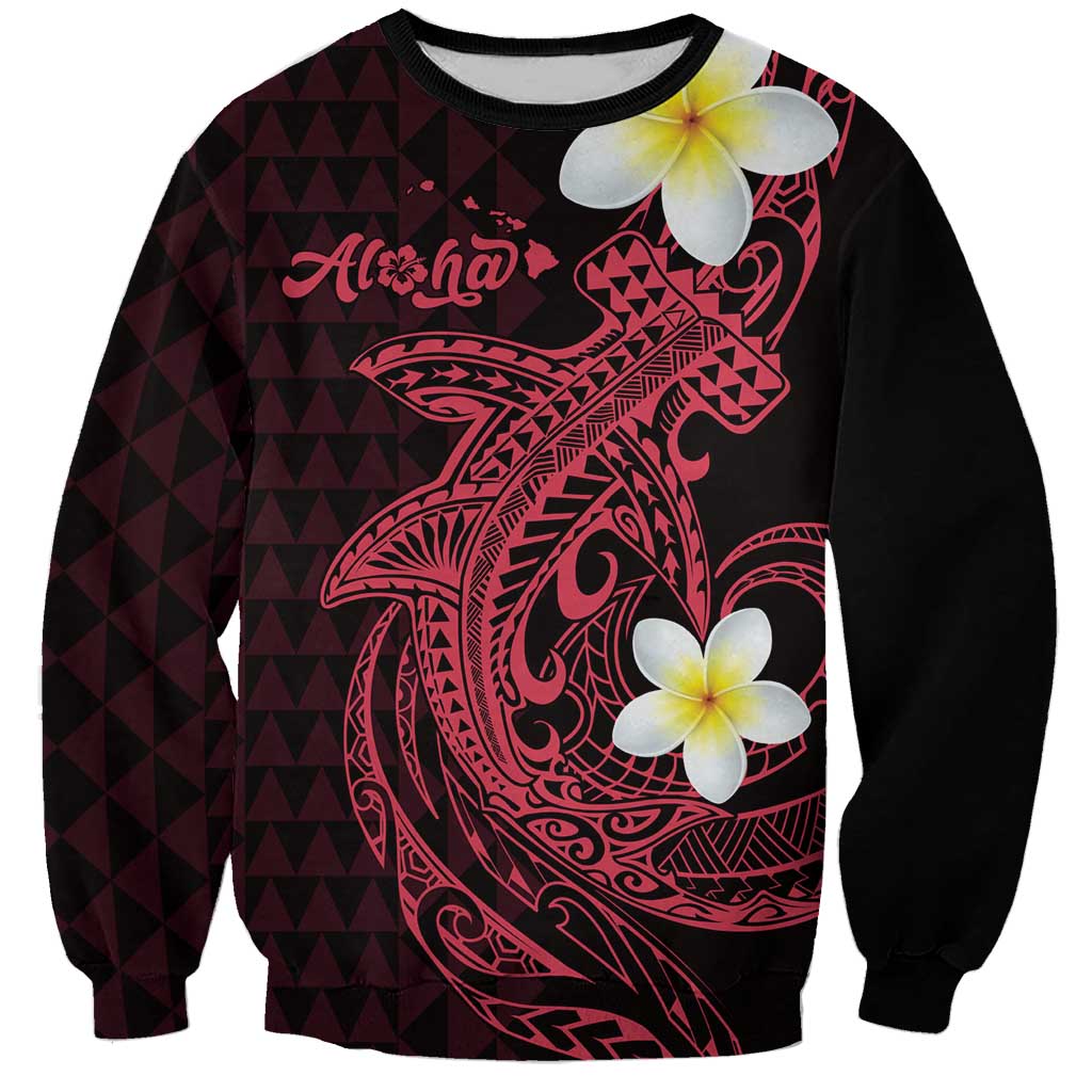Aloha Hammerhead Shark Sweatshirt Feverish Pink Hawaiian Kakau Tribal Tattoo