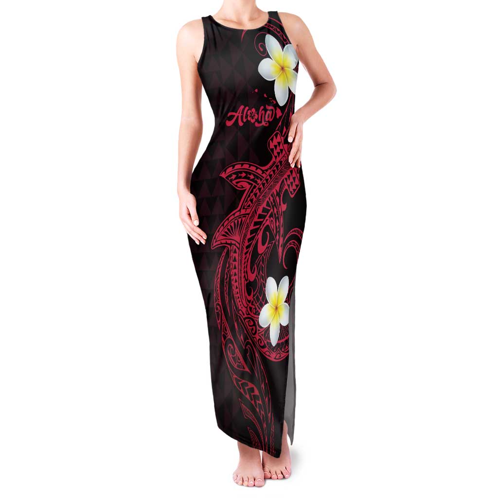Aloha Hammerhead Shark Tank Maxi Dress Feverish Pink Hawaiian Kakau Tribal Tattoo
