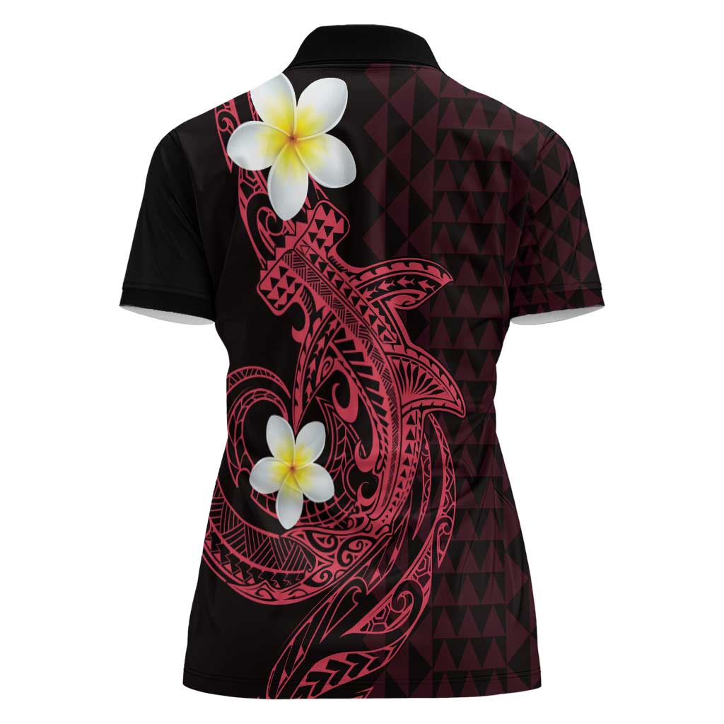 Aloha Hammerhead Shark Women Polo Shirt Feverish Pink Hawaiian Kakau Tribal Tattoo