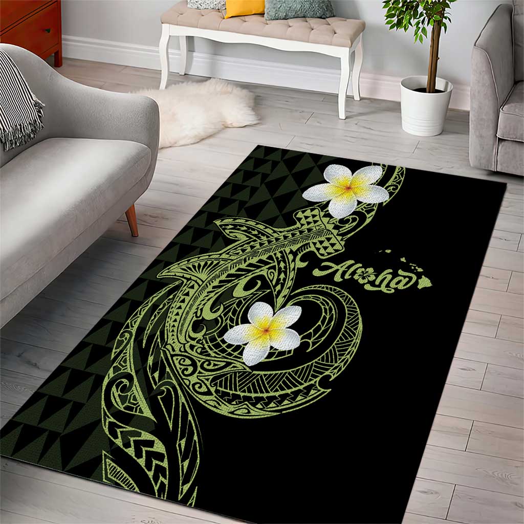 Aloha Hammerhead Shark Area Rug Lime Rickey Hawaiian Kakau Tribal Tattoo