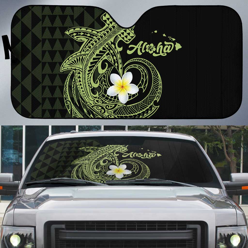 Aloha Hammerhead Shark Auto Sun Shade Lime Rickey Hawaiian Kakau Tribal Tattoo - Polynesian Pride