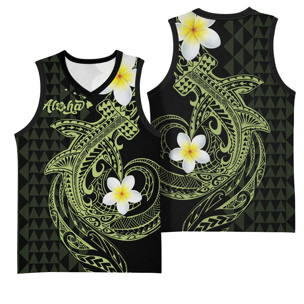 Aloha Hammerhead Shark Basketball Jersey Lime Rickey Hawaiian Kakau Tribal Tattoo - Polynesian Pride