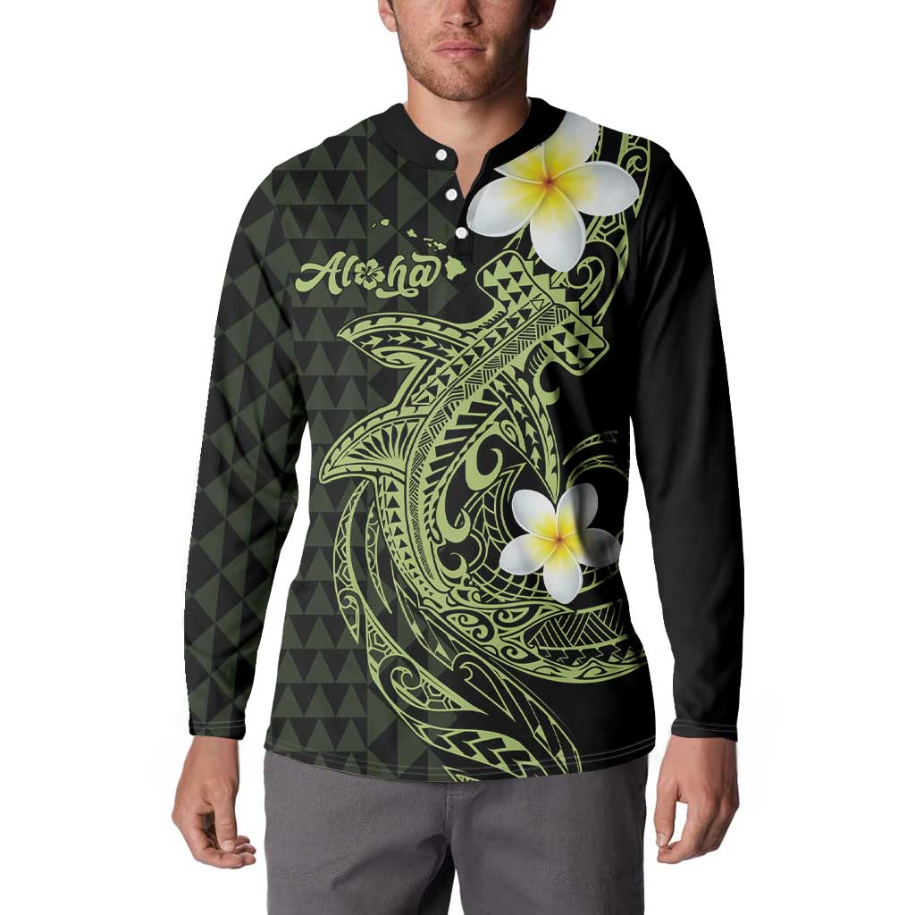 Aloha Hammerhead Shark Button Sweatshirt Lime Rickey Hawaiian Kakau Tribal Tattoo