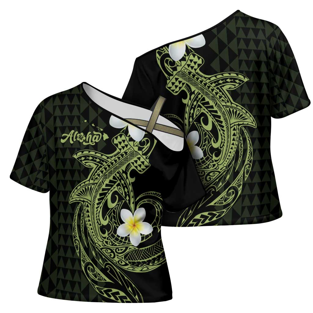 Aloha Hammerhead Shark Cross Shoulder Shirt Lime Rickey Hawaiian Kakau Tribal Tattoo - Polynesian Pride