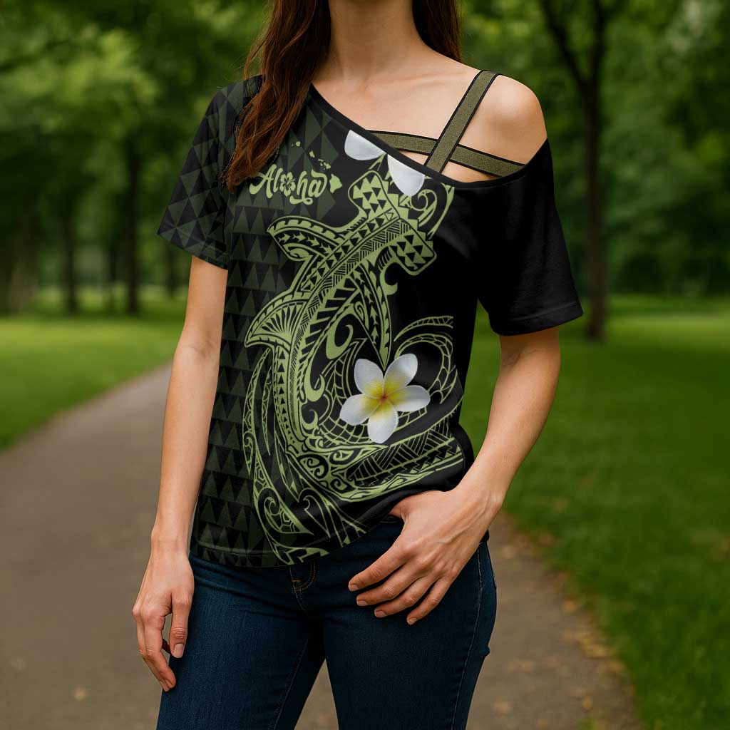 Aloha Hammerhead Shark Cross Shoulder Shirt Lime Rickey Hawaiian Kakau Tribal Tattoo - Polynesian Pride