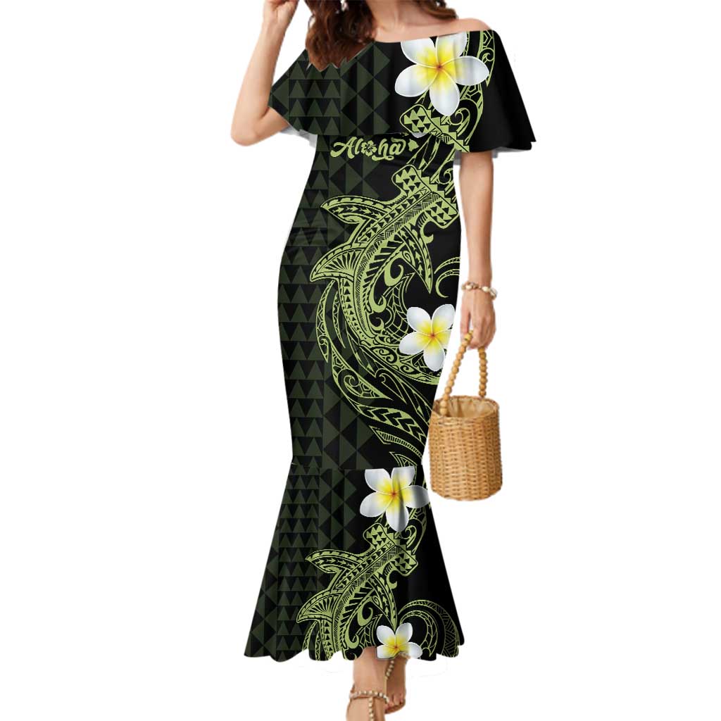 Aloha Hammerhead Shark Family Matching Mermaid Dress and Hawaiian Shirt Lime Rickey Hawaiian Kakau Tribal Tattoo