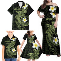 Aloha Hammerhead Shark Family Matching Off Shoulder Maxi Dress and Hawaiian Shirt Lime Rickey Hawaiian Kakau Tribal Tattoo