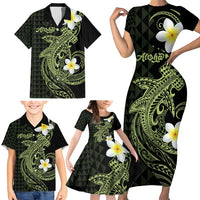 Aloha Hammerhead Shark Family Matching Short Sleeve Bodycon Dress and Hawaiian Shirt Lime Rickey Hawaiian Kakau Tribal Tattoo