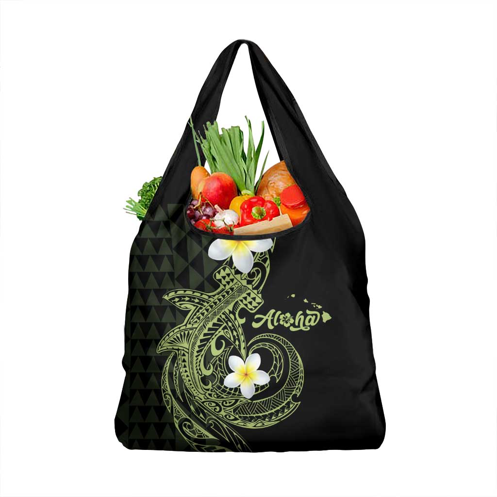 Aloha Hammerhead Shark Grocery Bag Lime Rickey Hawaiian Kakau Tribal Tattoo
