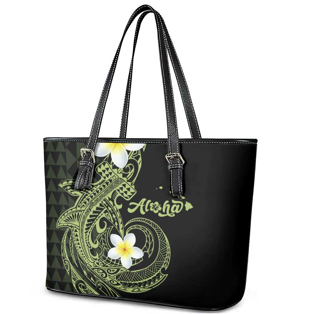 Aloha Hammerhead Shark Leather Tote Bag Lime Rickey Hawaiian Kakau Tribal Tattoo