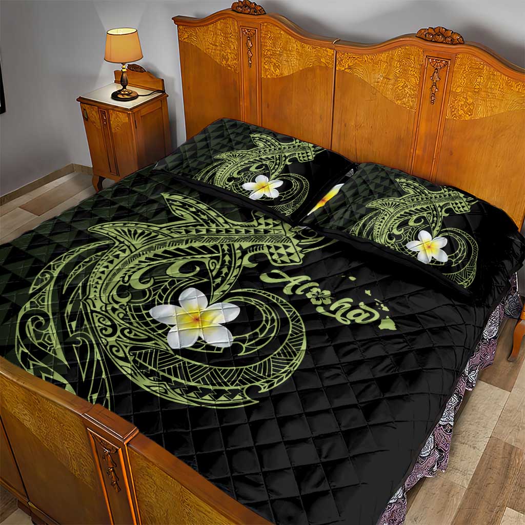 Aloha Hammerhead Shark Quilt Bed Set Lime Rickey Hawaiian Kakau Tribal Tattoo