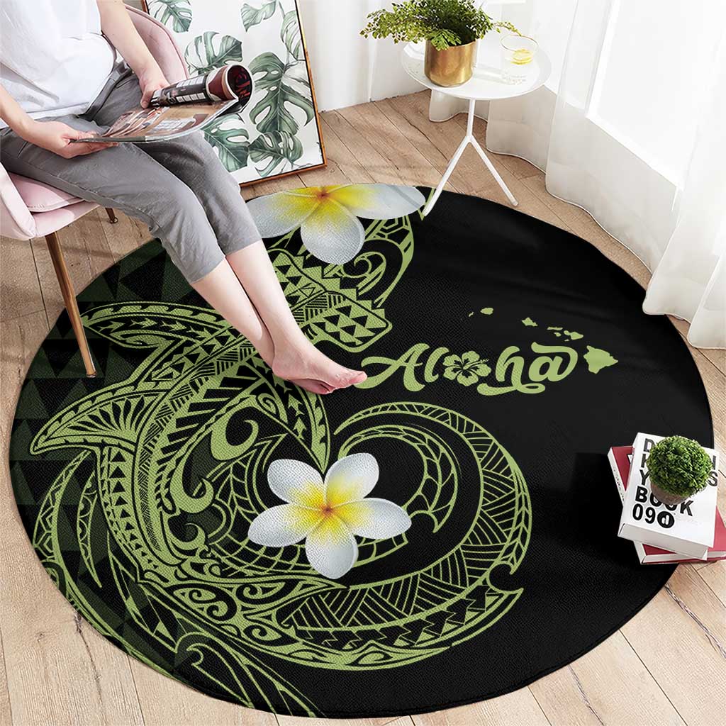 Aloha Hammerhead Shark Round Carpet Lime Rickey Hawaiian Kakau Tribal Tattoo