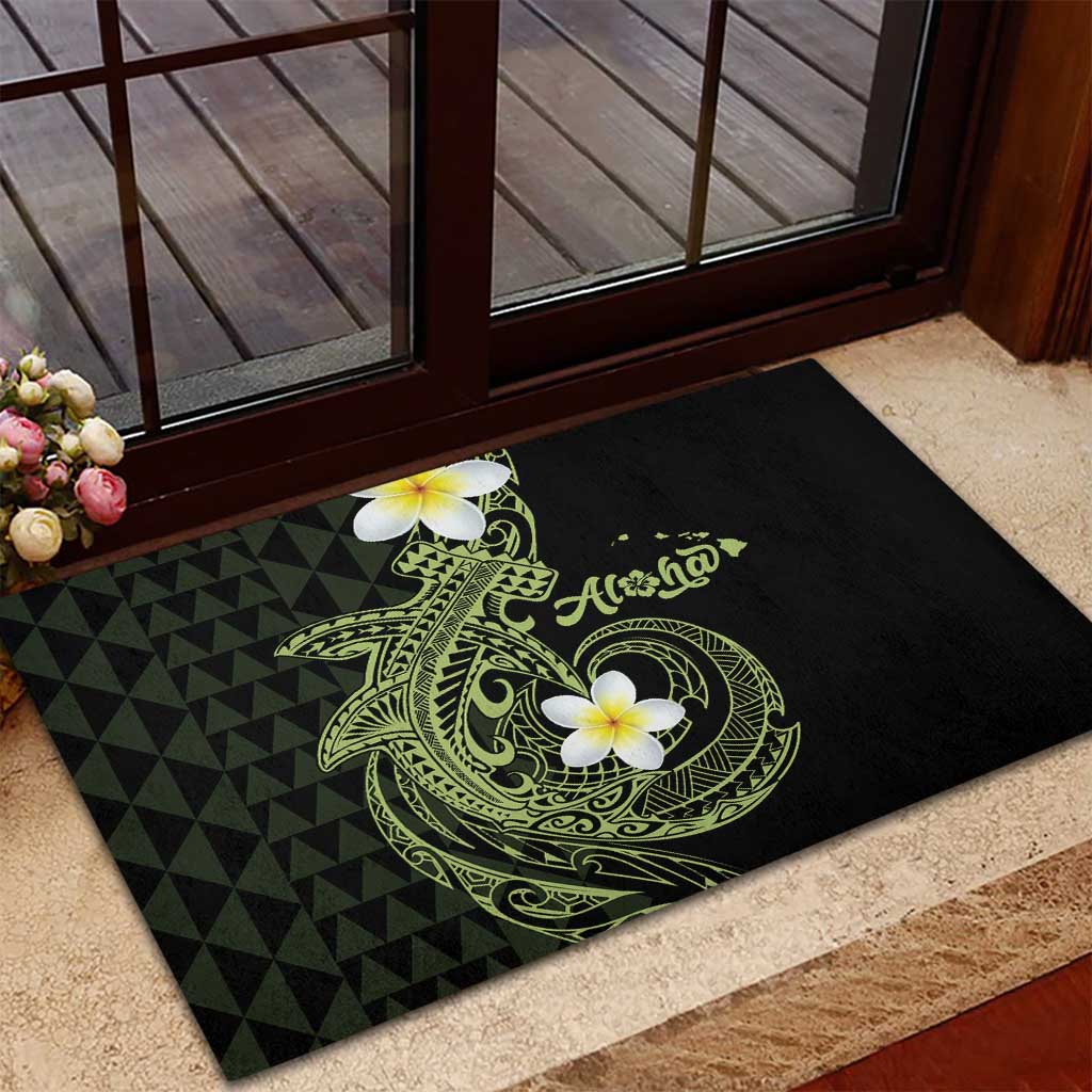 Aloha Hammerhead Shark Rubber Doormat Lime Rickey Hawaiian Kakau Tribal Tattoo