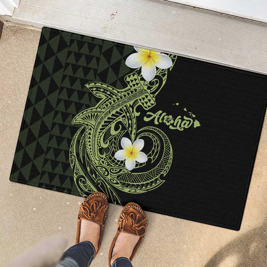 Aloha Hammerhead Shark Rubber Doormat Lime Rickey Hawaiian Kakau Tribal Tattoo