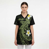 Aloha Hammerhead Shark Scrub Top Lime Rickey Hawaiian Kakau Tribal Tattoo - Polynesian Pride
