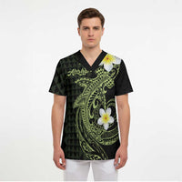 Aloha Hammerhead Shark Scrub Top Lime Rickey Hawaiian Kakau Tribal Tattoo - Polynesian Pride