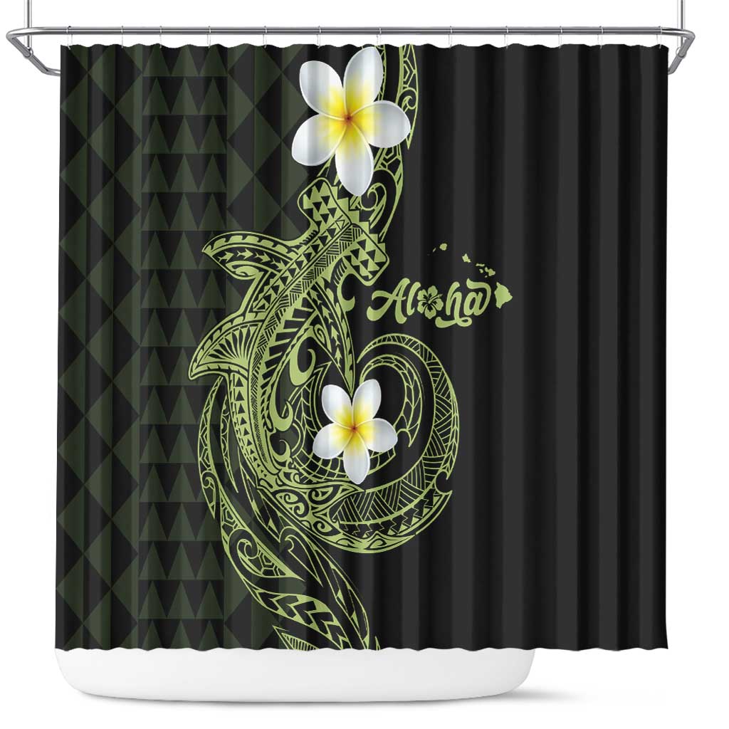 Aloha Hammerhead Shark Shower Curtain Lime Rickey Hawaiian Kakau Tribal Tattoo
