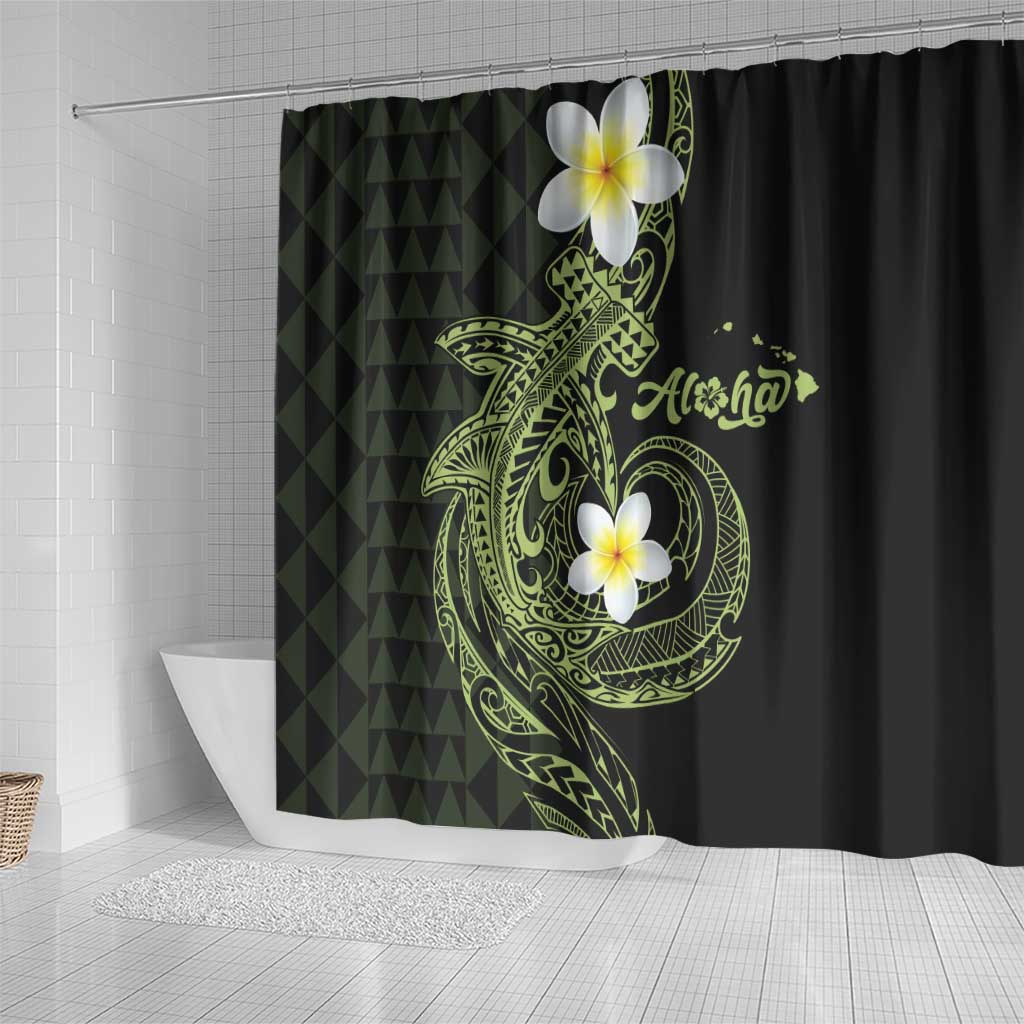 Aloha Hammerhead Shark Shower Curtain Lime Rickey Hawaiian Kakau Tribal Tattoo