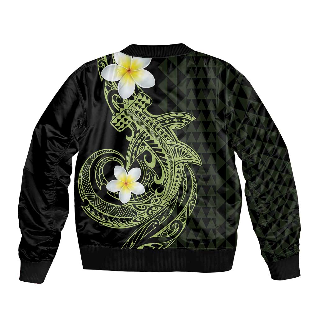 Aloha Hammerhead Shark Sleeve Zip Bomber Jacket Lime Rickey Hawaiian Kakau Tribal Tattoo