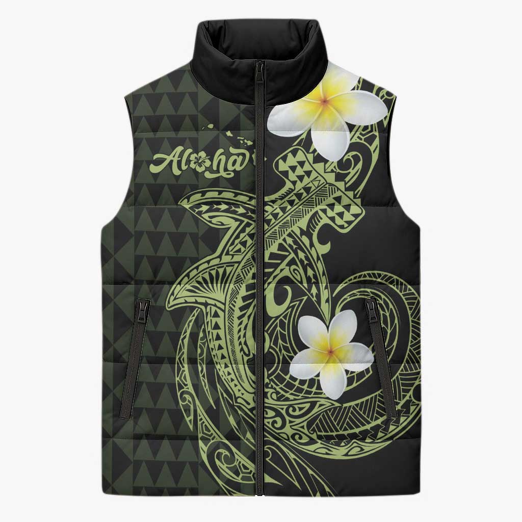 Aloha Hammerhead Shark Sleeveless Puffer Jacket Lime Rickey Hawaiian Kakau Tribal Tattoo - Polynesian Pride