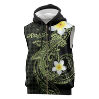 Aloha Hammerhead Shark Sleeveless Zip Hoodie Lime Rickey Hawaiian Kakau Tribal Tattoo - Polynesian Pride