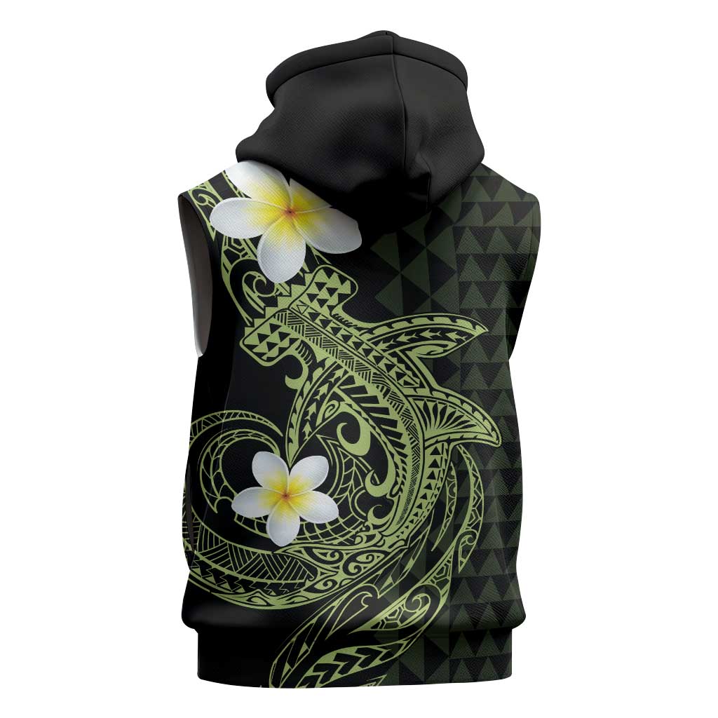 Aloha Hammerhead Shark Sleeveless Zip Hoodie Lime Rickey Hawaiian Kakau Tribal Tattoo LT9