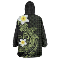 Aloha Hammerhead Shark Wearable Blanket Hoodie Lime Rickey Hawaiian Kakau Tribal Tattoo