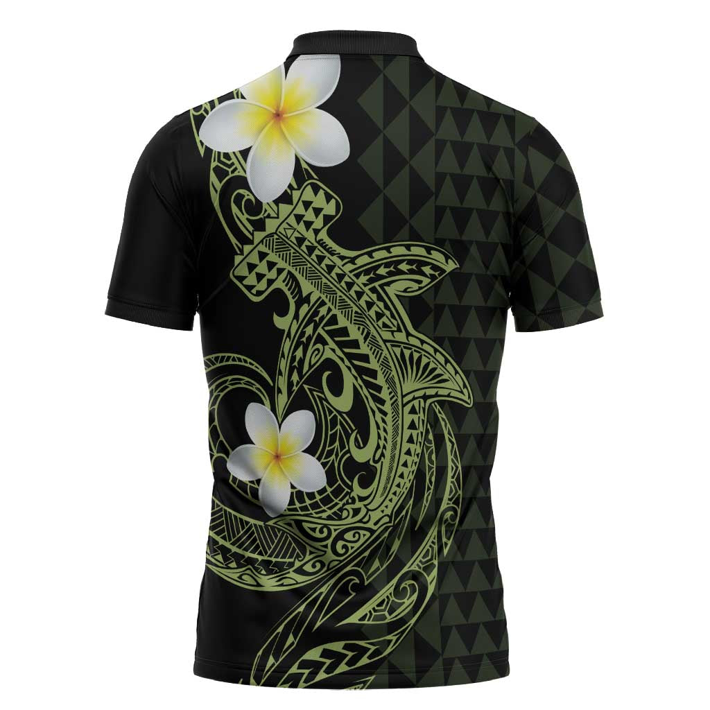 Aloha Hammerhead Shark Zipper Polo Shirt Lime Rickey Hawaiian Kakau Tribal Tattoo - Polynesian Pride
