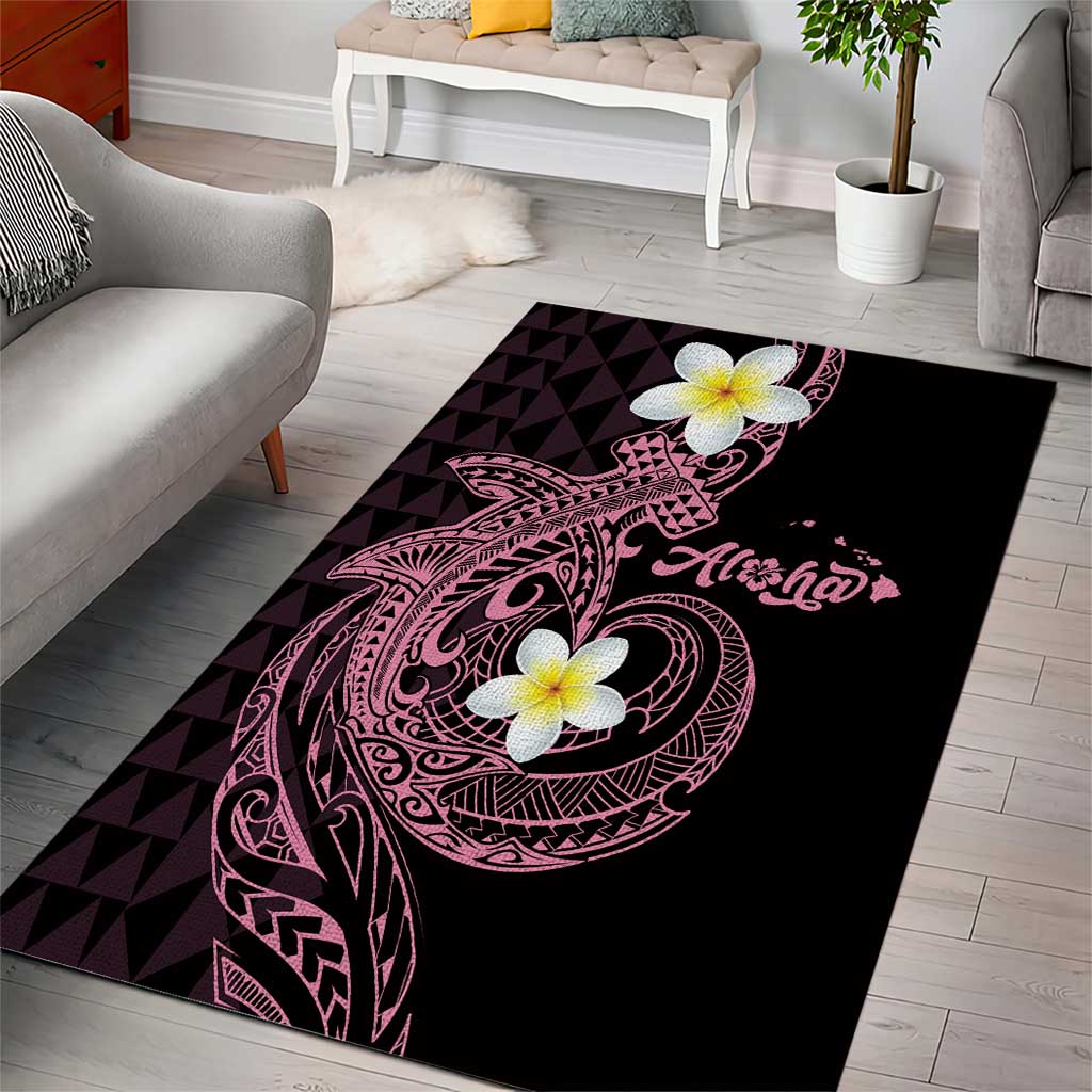 Aloha Hammerhead Shark Area Rug Vivacious Pink Hawaiian Kakau Tribal Tattoo