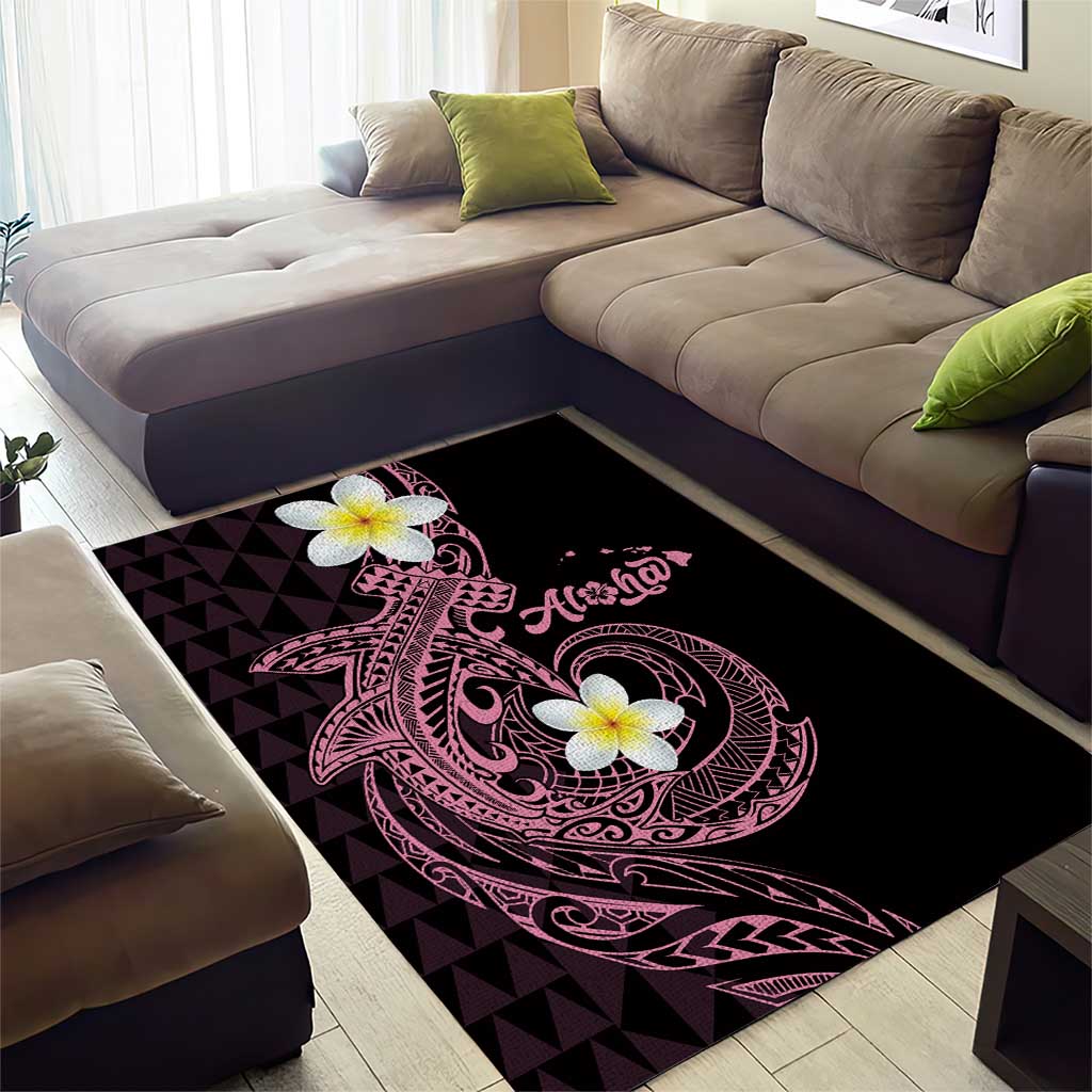 Aloha Hammerhead Shark Area Rug Vivacious Pink Hawaiian Kakau Tribal Tattoo