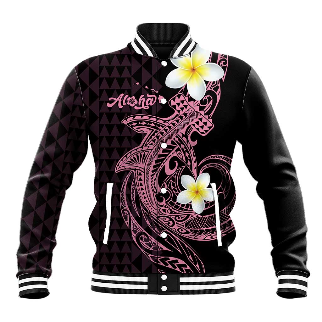 Aloha Hammerhead Shark Baseball Jacket Vivacious Pink Hawaiian Kakau Tribal Tattoo