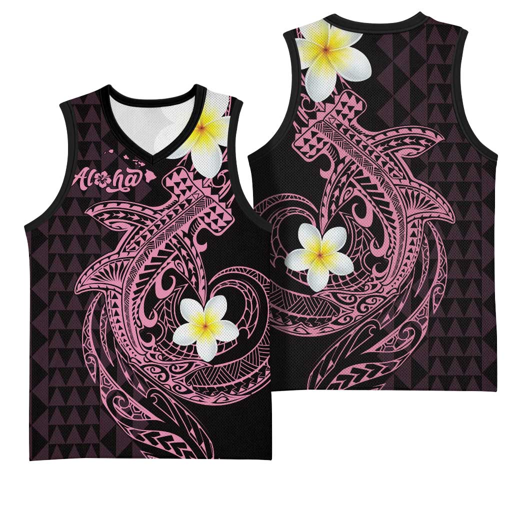 Aloha Hammerhead Shark Basketball Jersey Vivacious Pink Hawaiian Kakau Tribal Tattoo - Polynesian Pride