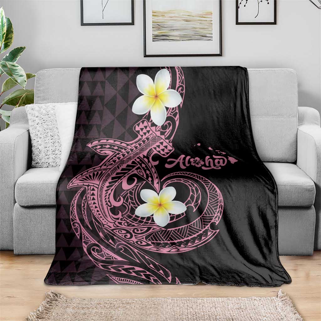 Aloha Hammerhead Shark Blanket Vivacious Pink Hawaiian Kakau Tribal Tattoo
